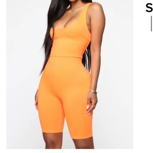Fashion Nova Orange Romper leotard shorts stretch leggings bodysuit